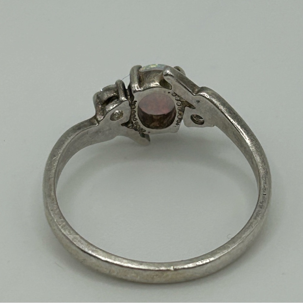 VTG Elegant Sterling Silver 'Colorful' Opal Ring w/ diamond stone accents SZ 10 - Picture 8 of 17